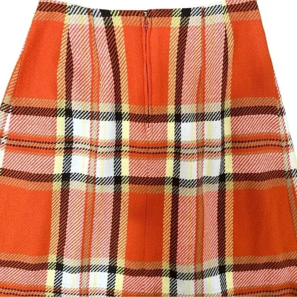 Vintage 1970s Wool Pandora Costume Maker Orange Plaid Pleated Skirt