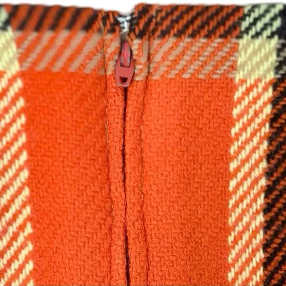 Vintage 1970s Wool Pandora Costume Maker Orange Plaid Pleated Skirt