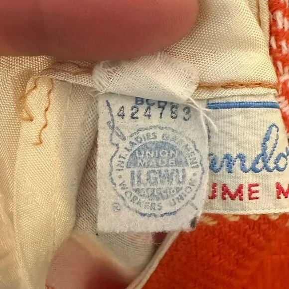 Vintage 1970s Wool Pandora Costume Maker Orange Plaid Pleated Skirt