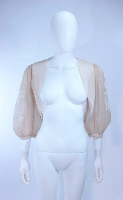 VINTAGE Circa 1970s Nude, White Lace Ensemble Puff Sleeve Size 4