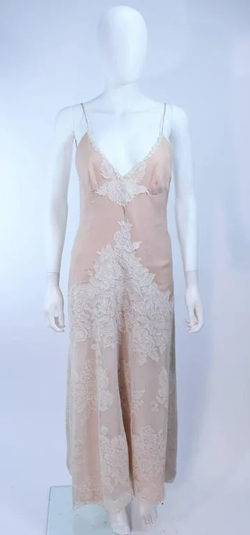 VINTAGE Circa 1970s Nude, White Lace Ensemble Puff Sleeve Size 4