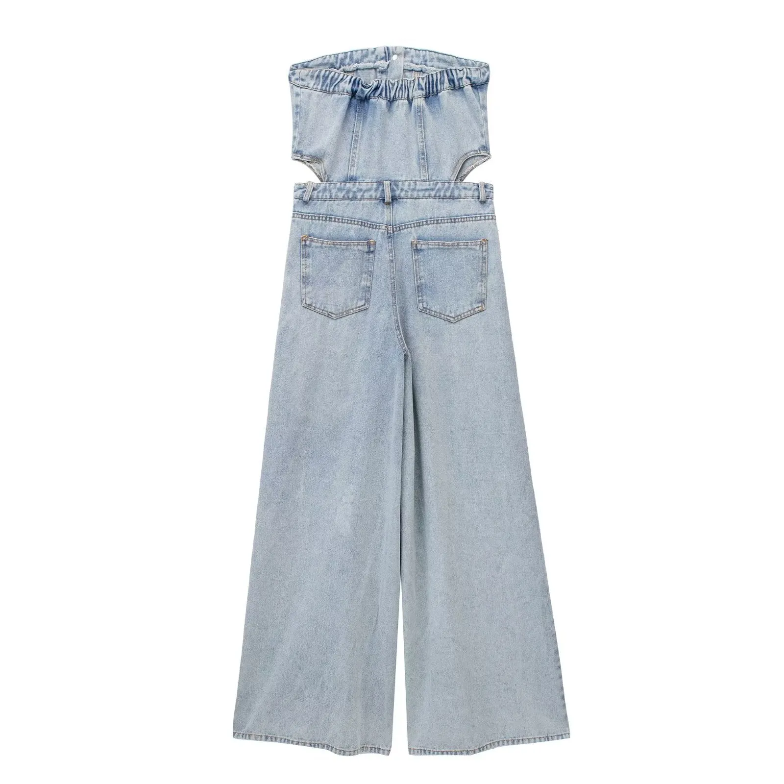 Vintage Denim Button Tube Jumpsuits