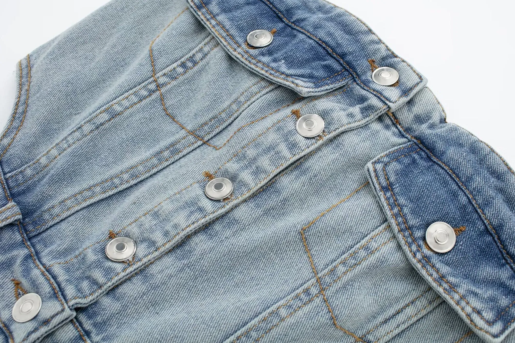 Vintage Denim Button Tube Jumpsuits