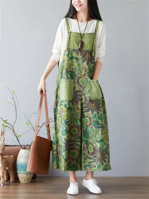 Vintage Floral Wide Leg Denim Jumpsuit