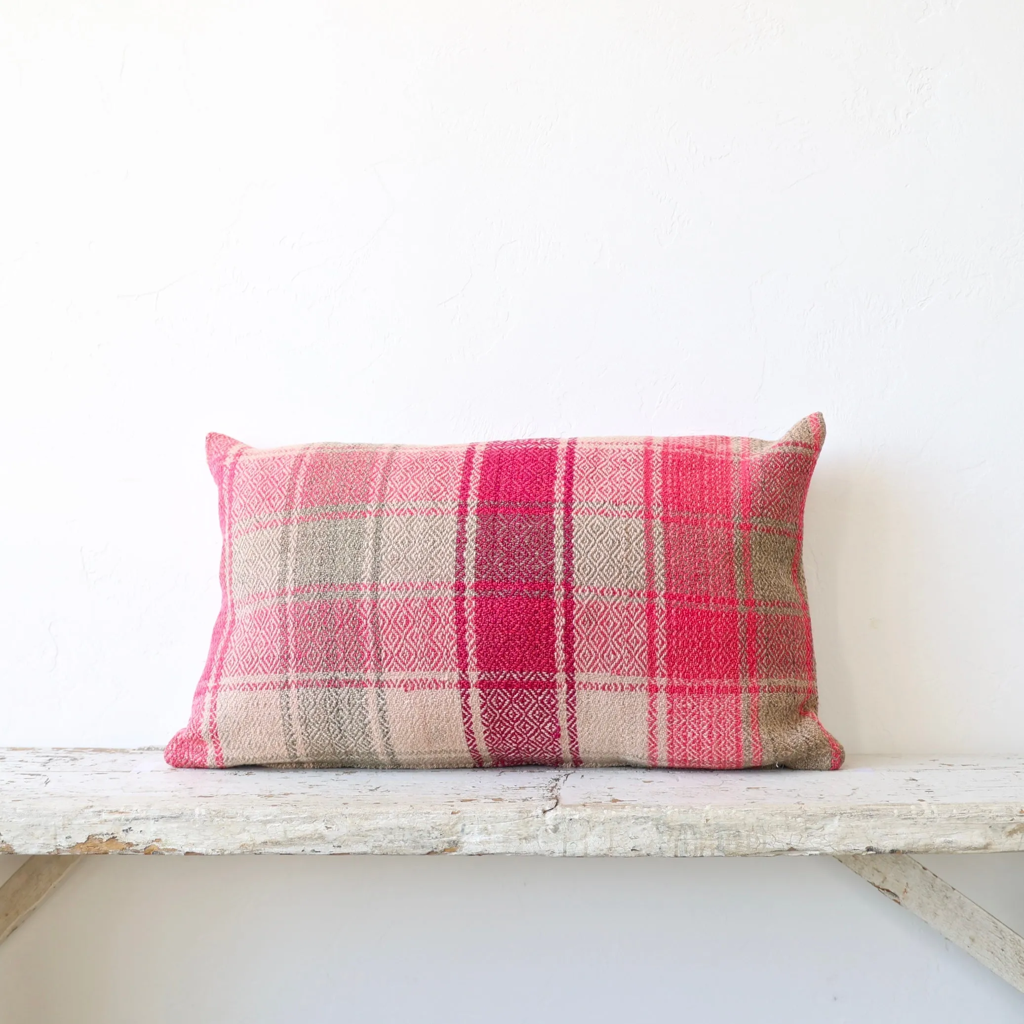 Vintage Frazada Pillow Cover - Pink Plaid