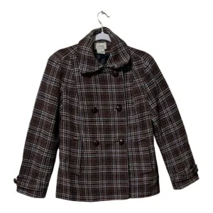 Vintage L.L. Bean double breasted plaid brown pea coat wool classic blazer Small