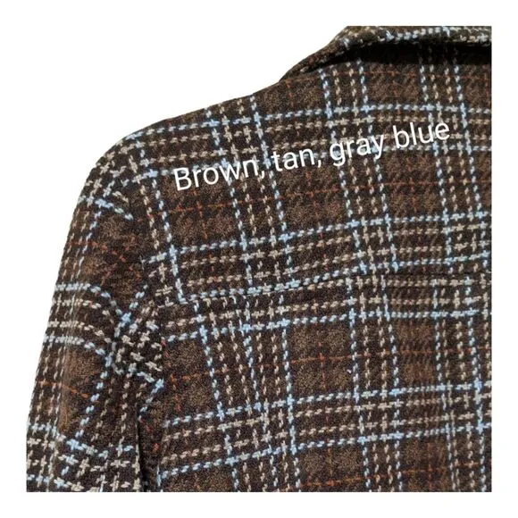 Vintage L.L. Bean double breasted plaid brown pea coat wool classic blazer Small