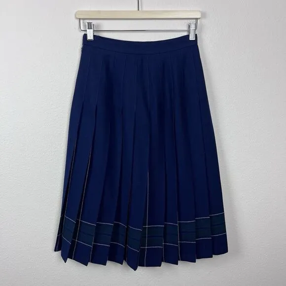 Vintage LL Bean Skirt Womens Eight Petite Wool Midi Pleated Scotland Preppy Blue