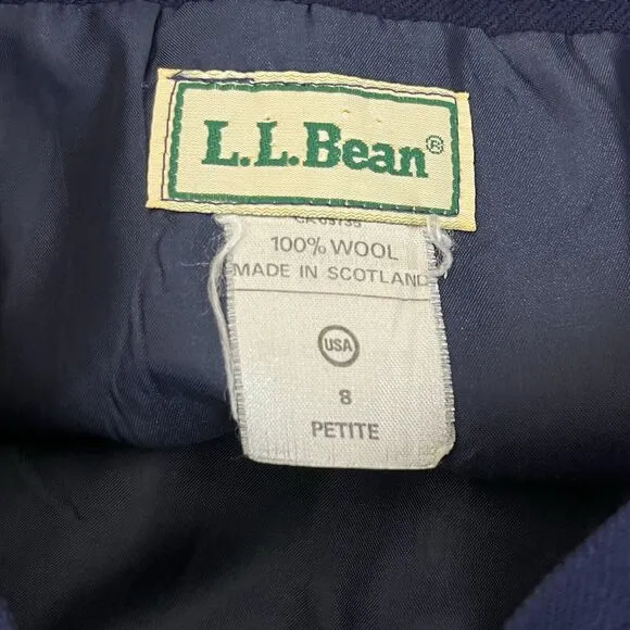 Vintage LL Bean Skirt Womens Eight Petite Wool Midi Pleated Scotland Preppy Blue