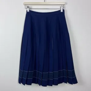 Vintage LL Bean Skirt Womens Eight Petite Wool Midi Pleated Scotland Preppy Blue
