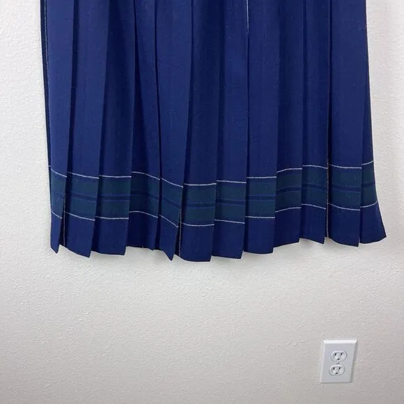 Vintage LL Bean Skirt Womens Eight Petite Wool Midi Pleated Scotland Preppy Blue