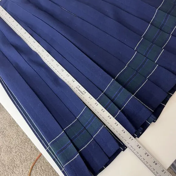 Vintage LL Bean Skirt Womens Eight Petite Wool Midi Pleated Scotland Preppy Blue