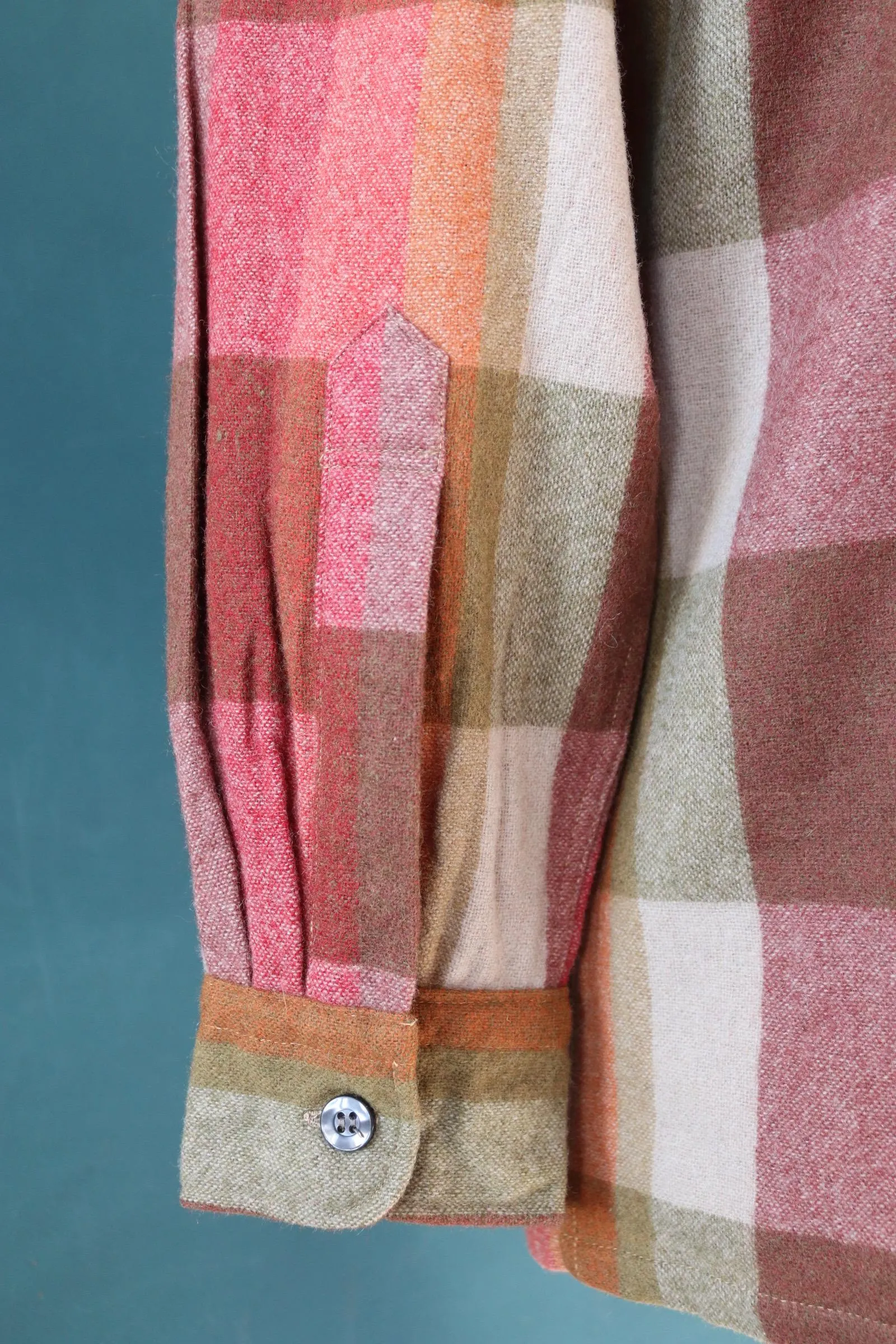 Vintage Penneys Towncraft wool shirt - 1960s 70s plaid - pink green brown check - 45” chest - loop collar