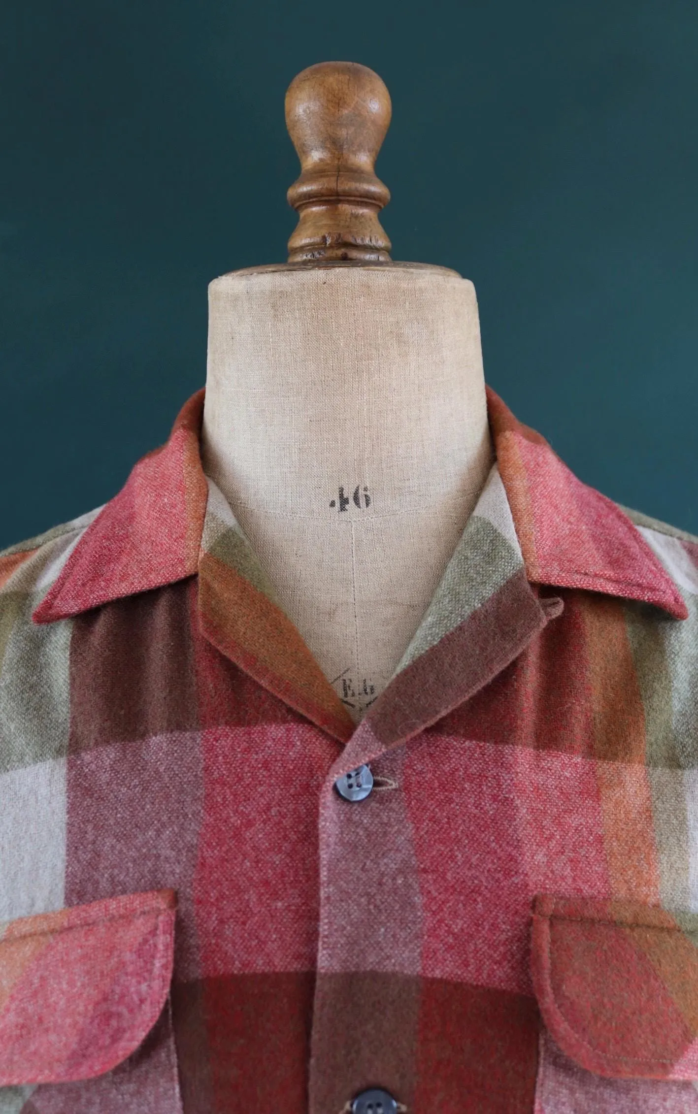 Vintage Penneys Towncraft wool shirt - 1960s 70s plaid - pink green brown check - 45” chest - loop collar