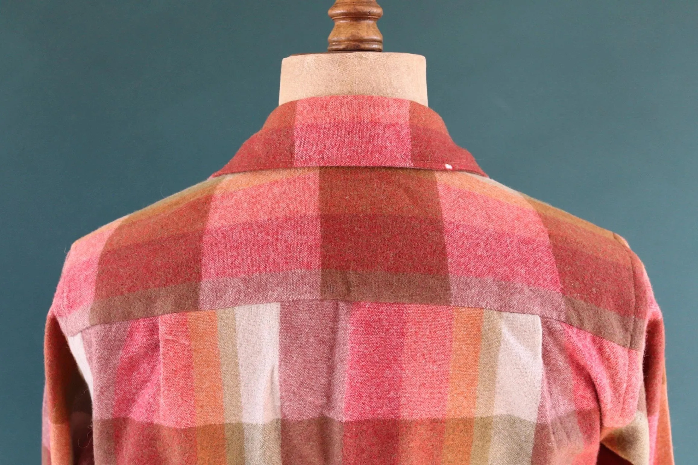 Vintage Penneys Towncraft wool shirt - 1960s 70s plaid - pink green brown check - 45” chest - loop collar