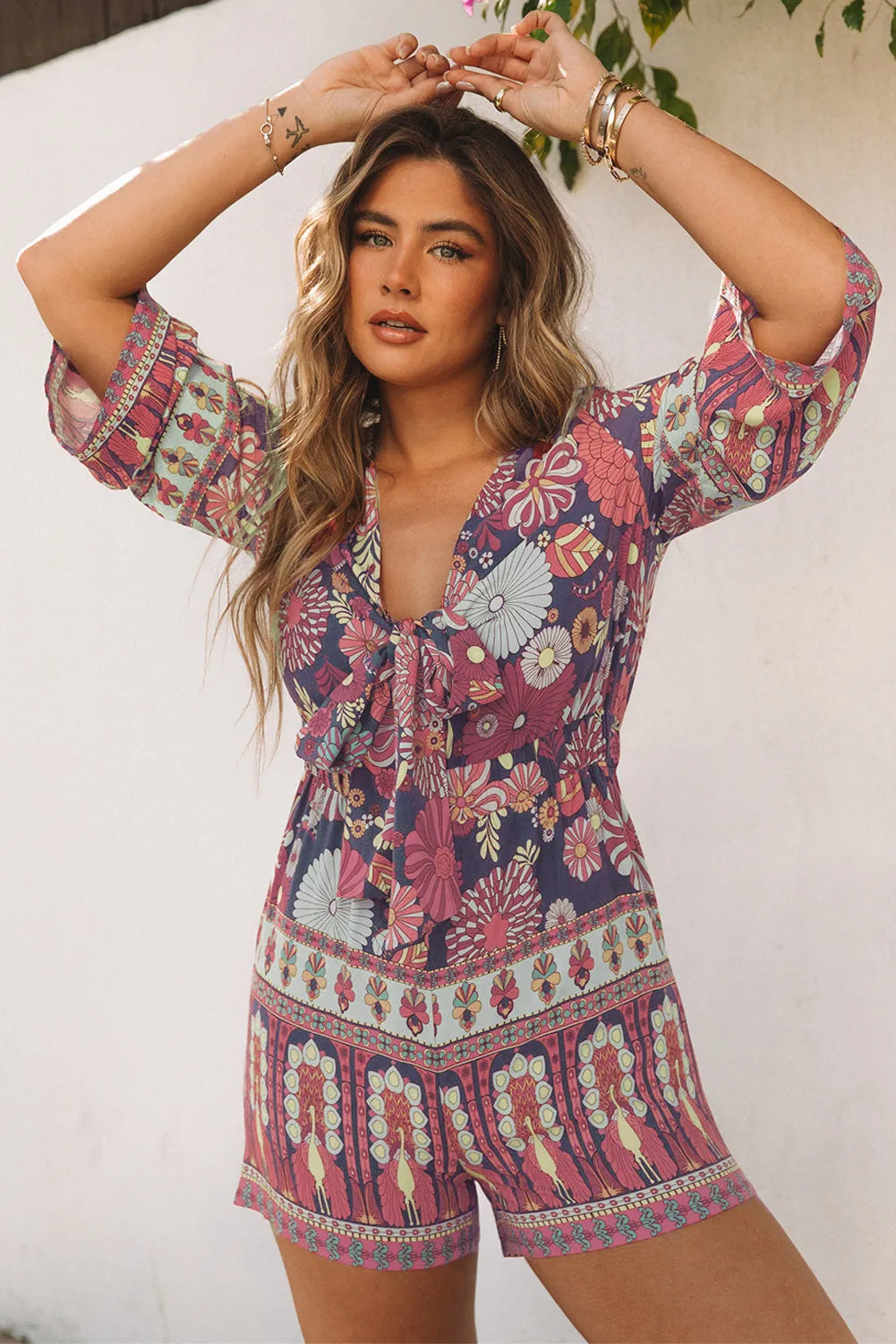 Vintage Printed 3/4 Sleeves Bohemian Romper