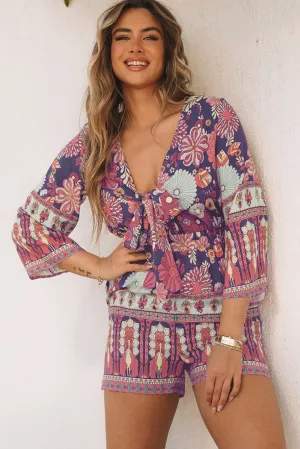 Vintage Printed 3/4 Sleeves Bohemian Romper