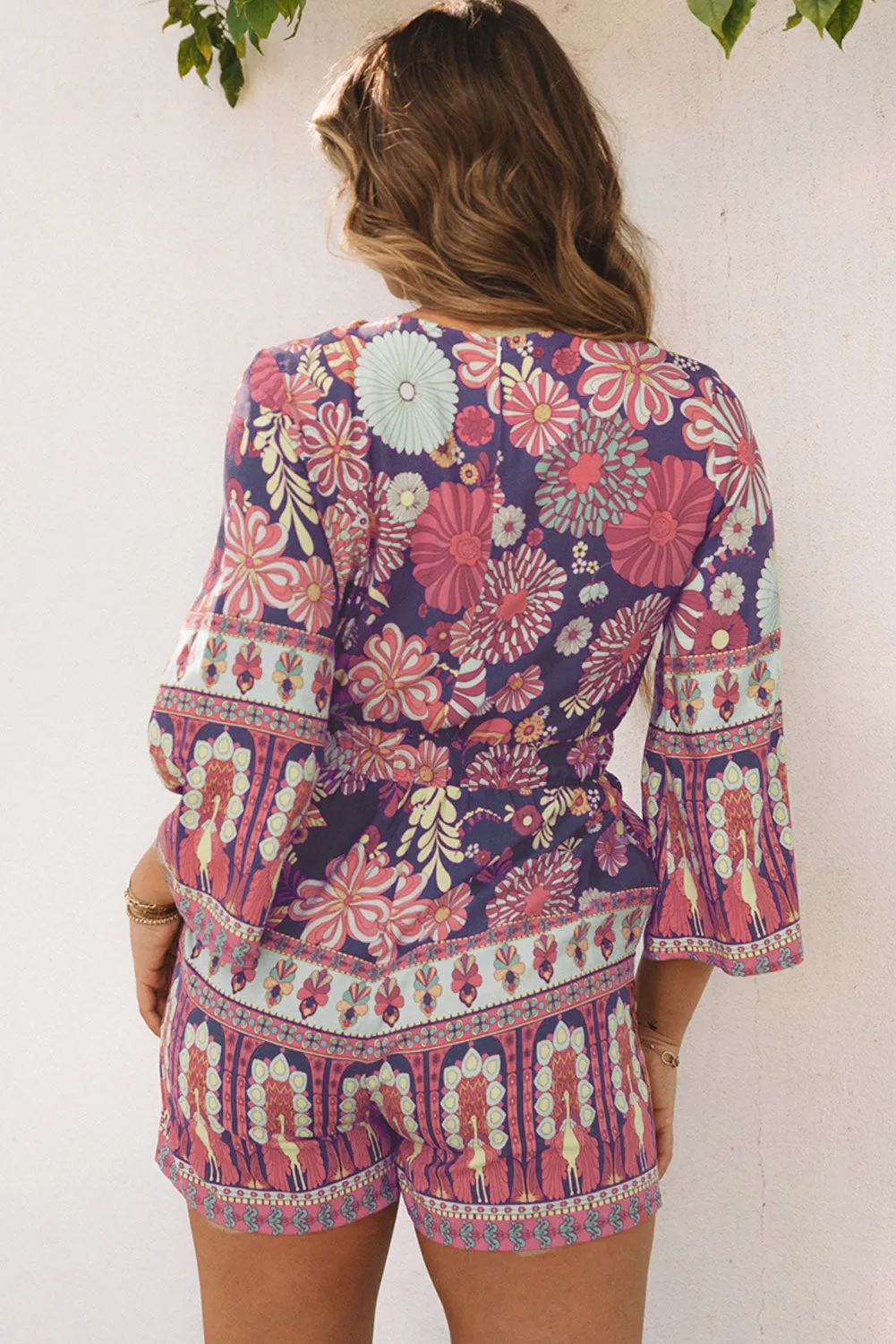 Vintage Printed 3/4 Sleeves Bohemian Romper