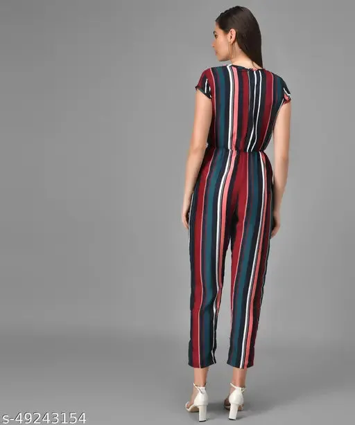 Vivient Women Green Striped Casual Jumpsuits