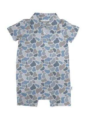 Watercolor Camo Bamboo SS Polo Romper