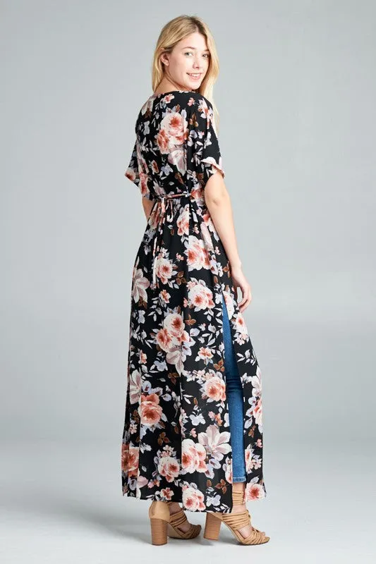 WATERFALL FLORAL MAXI KIMONO