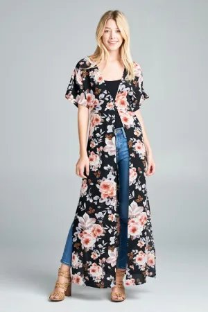WATERFALL FLORAL MAXI KIMONO