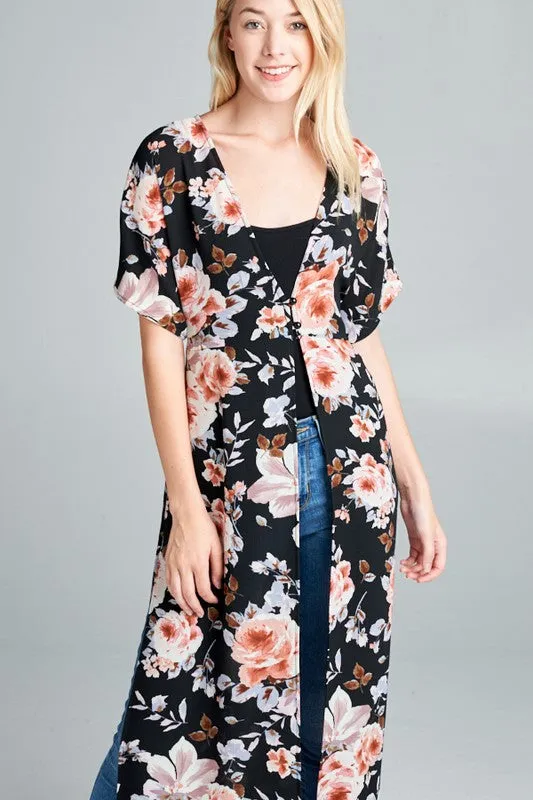 WATERFALL FLORAL MAXI KIMONO