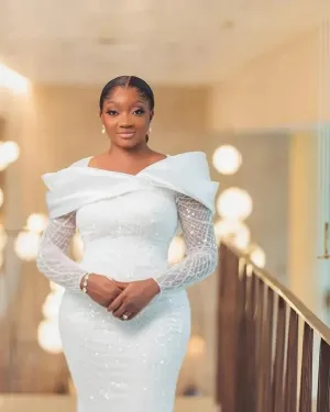 Wedding Dresses Mermaid Long Sleeves Lace Aso Ebi Women Bridal