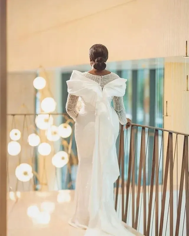 Wedding Dresses Mermaid Long Sleeves Lace Aso Ebi Women Bridal