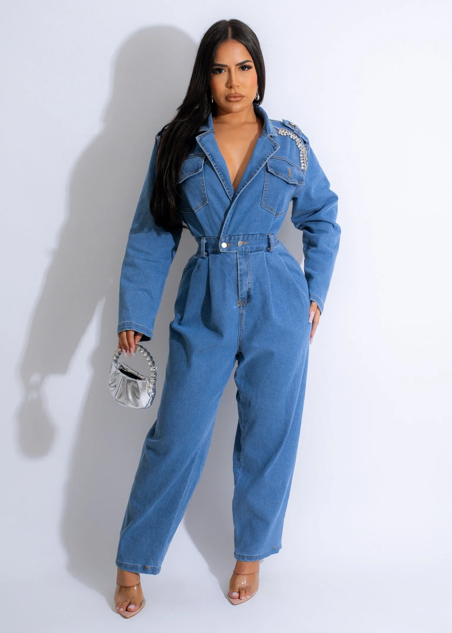 When You Believe Rhinestones Jumpsuit Denim