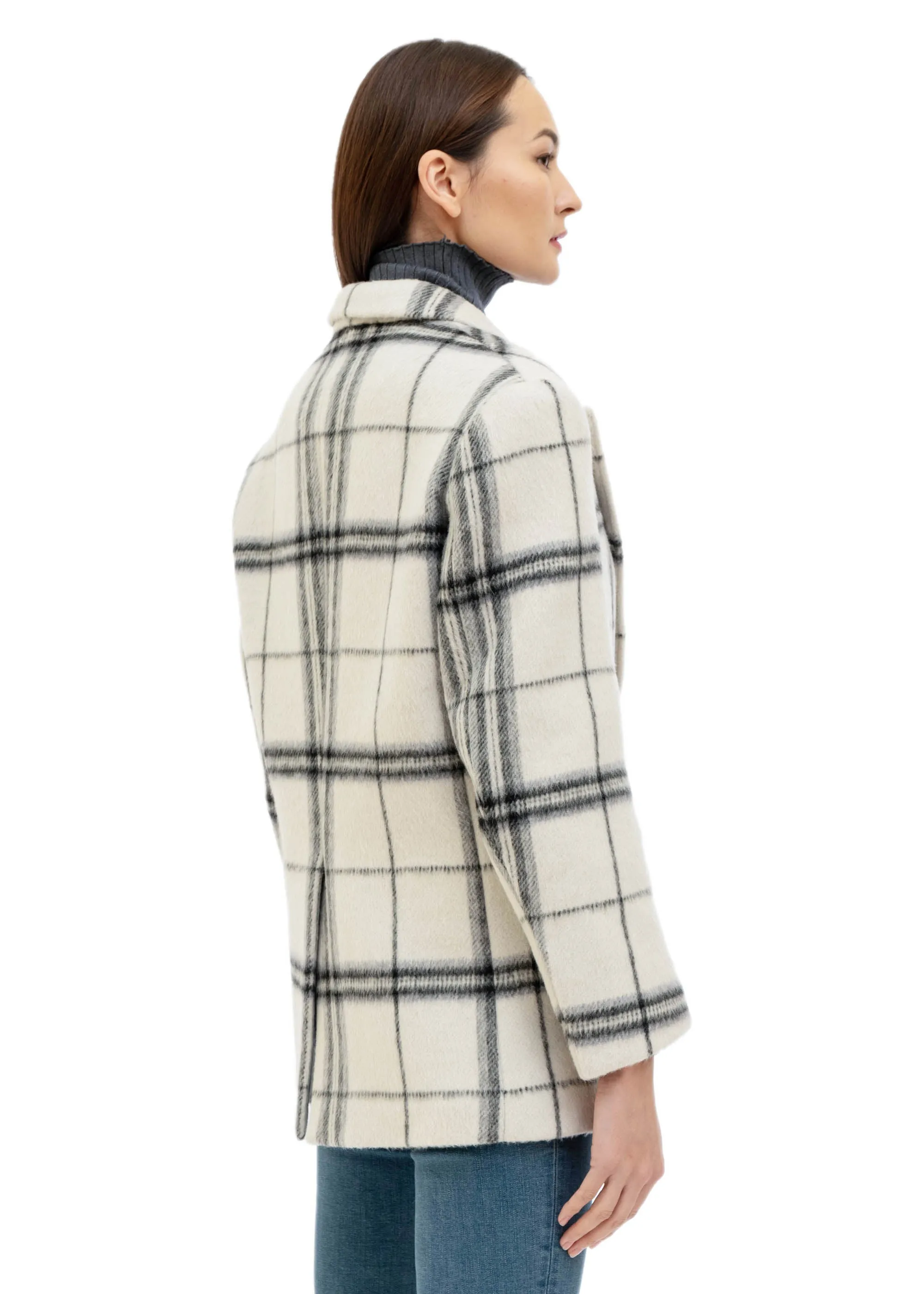White & Blue Wool Plaid Blazer