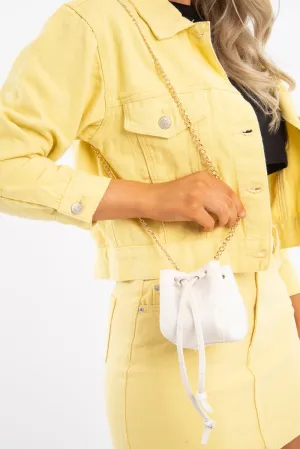 White Faux Leather Mini Drawstring Bag - Cailey