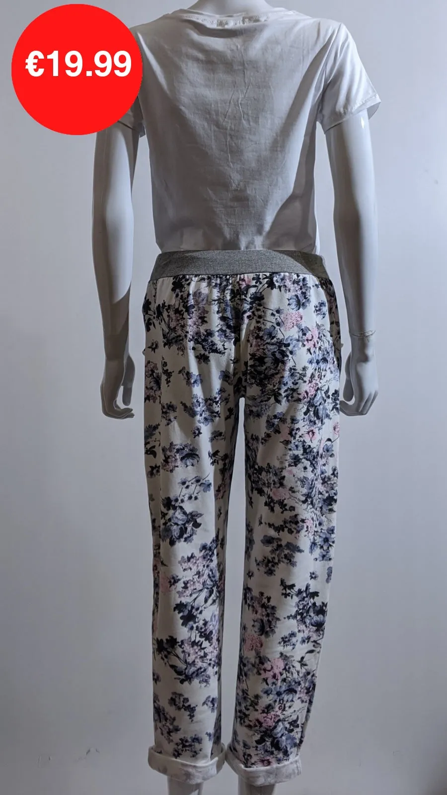 White Navy Floral Print Magic Pants Joggers