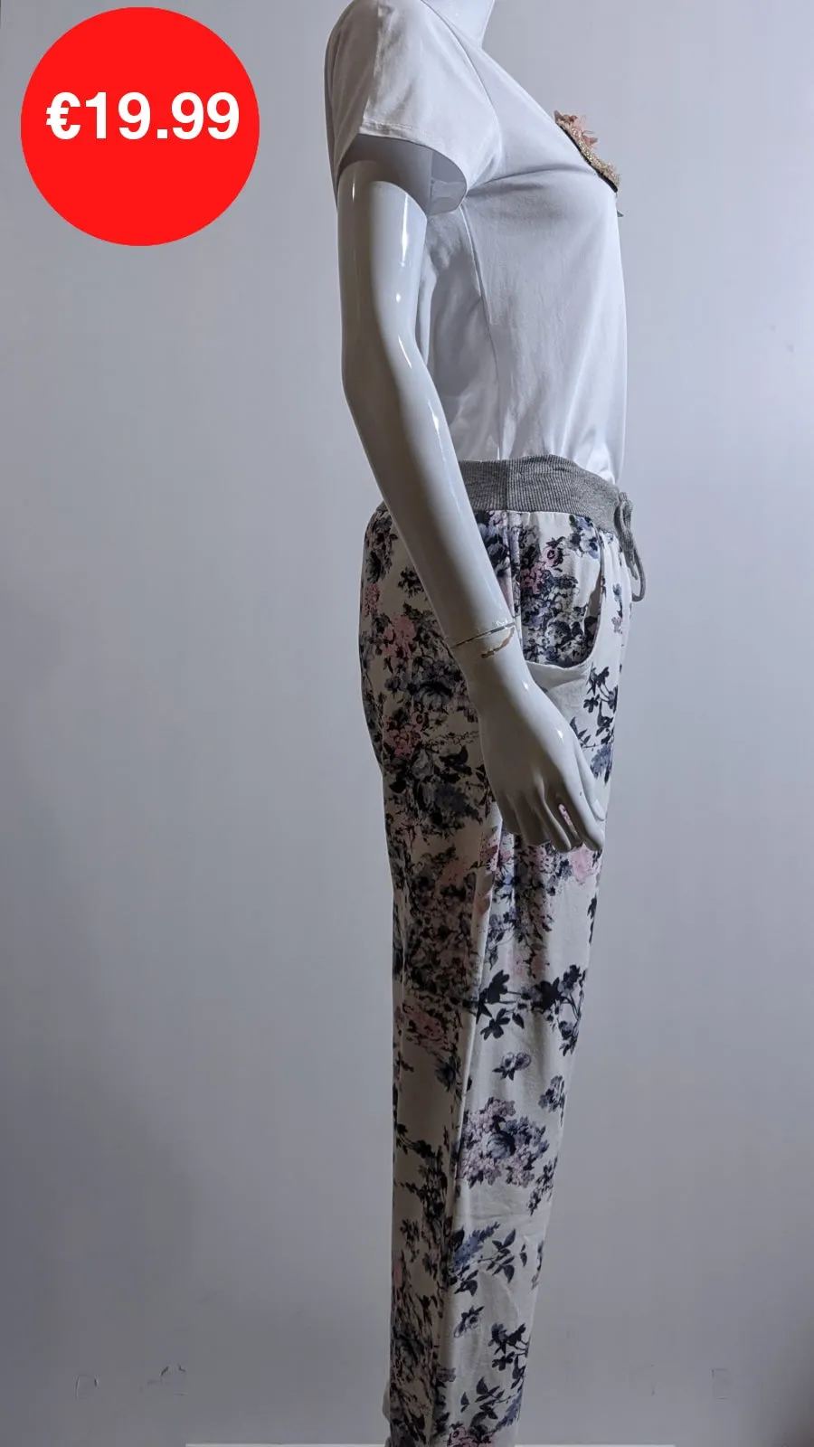 White Navy Floral Print Magic Pants Joggers