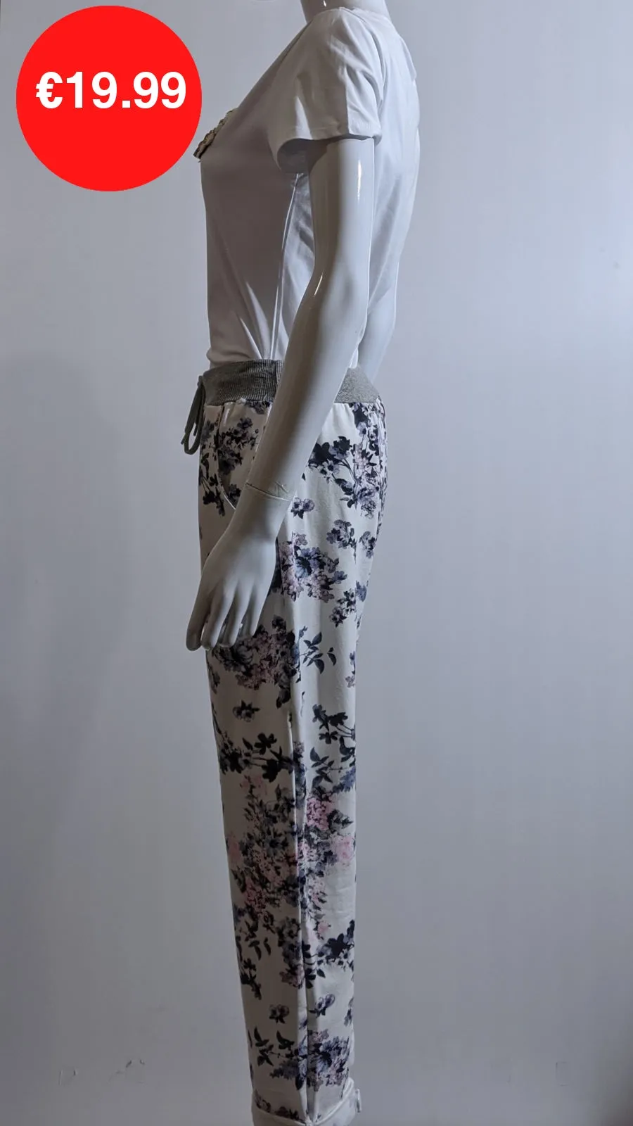 White Navy Floral Print Magic Pants Joggers