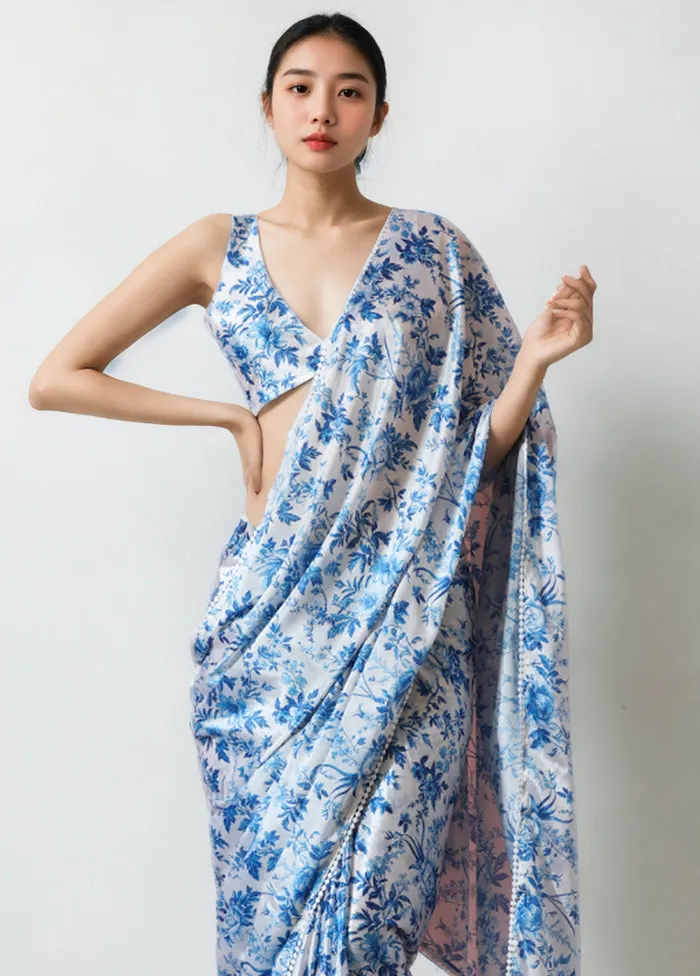 White Spun Silk Saree With Blouse Piece