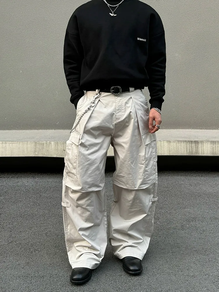 White Wide-Leg Cargo Pants