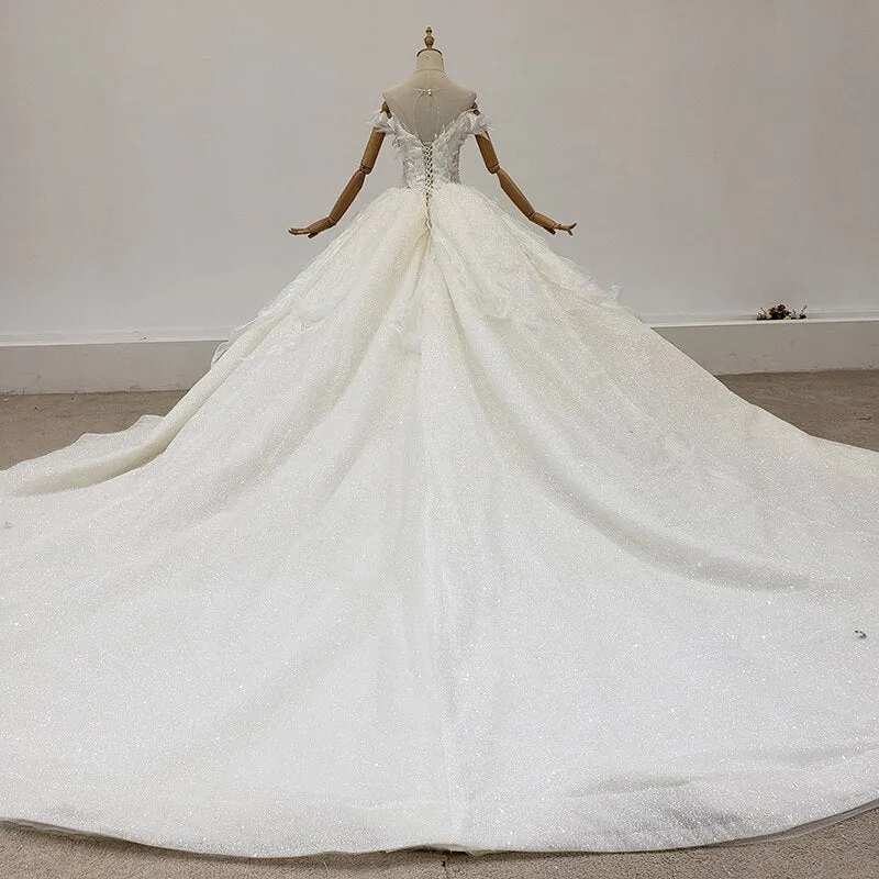 Whites Lace Tulle Plus Size Wedding Dress