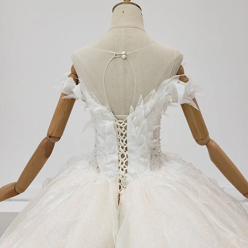 Whites Lace Tulle Plus Size Wedding Dress
