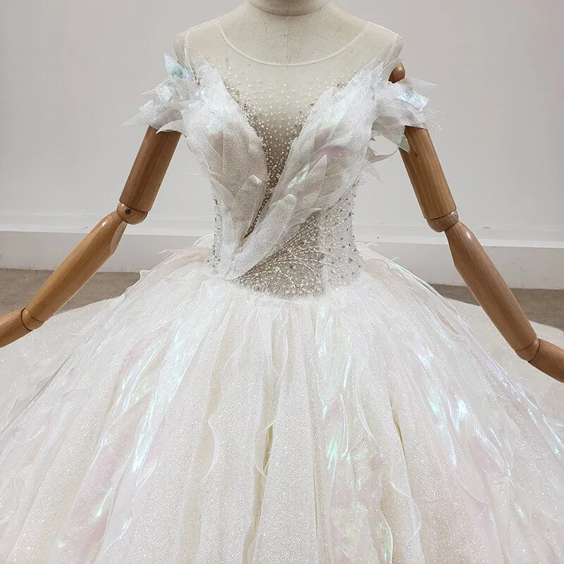 Whites Lace Tulle Plus Size Wedding Dress