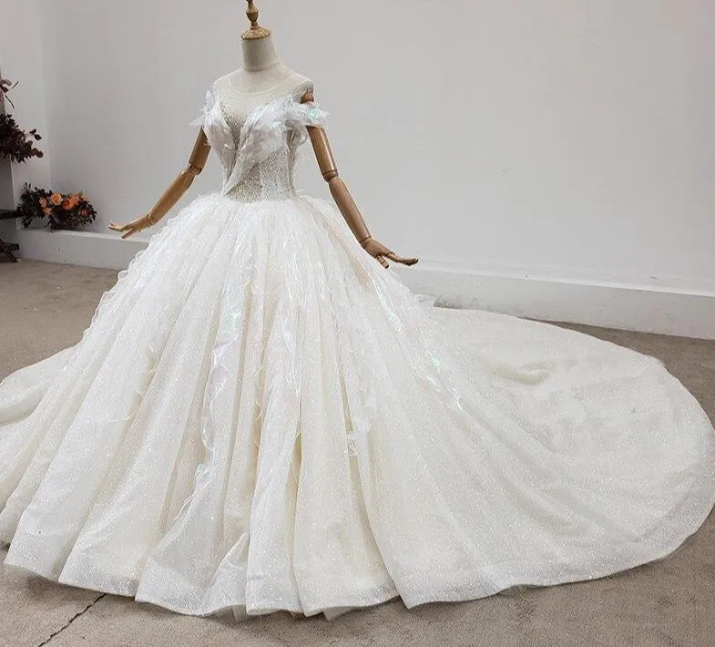 Whites Lace Tulle Plus Size Wedding Dress