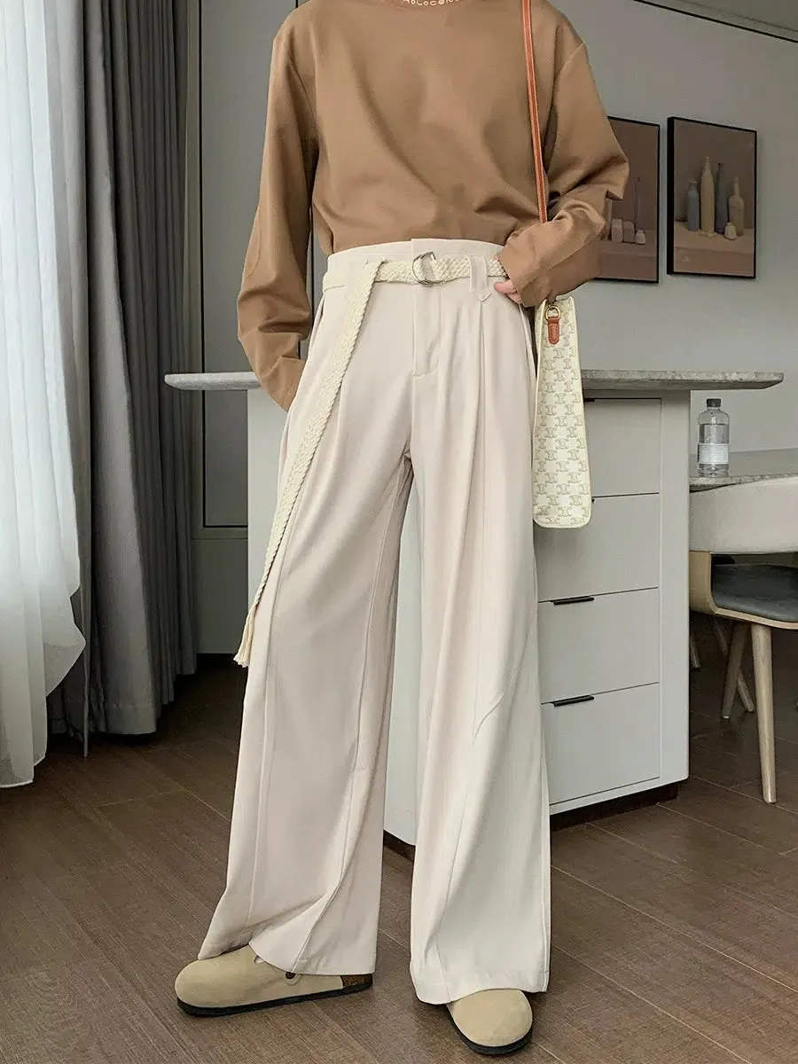 Wide-Leg Casual Pants with Belt