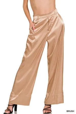 WIDE-LEG SATIN PANTS