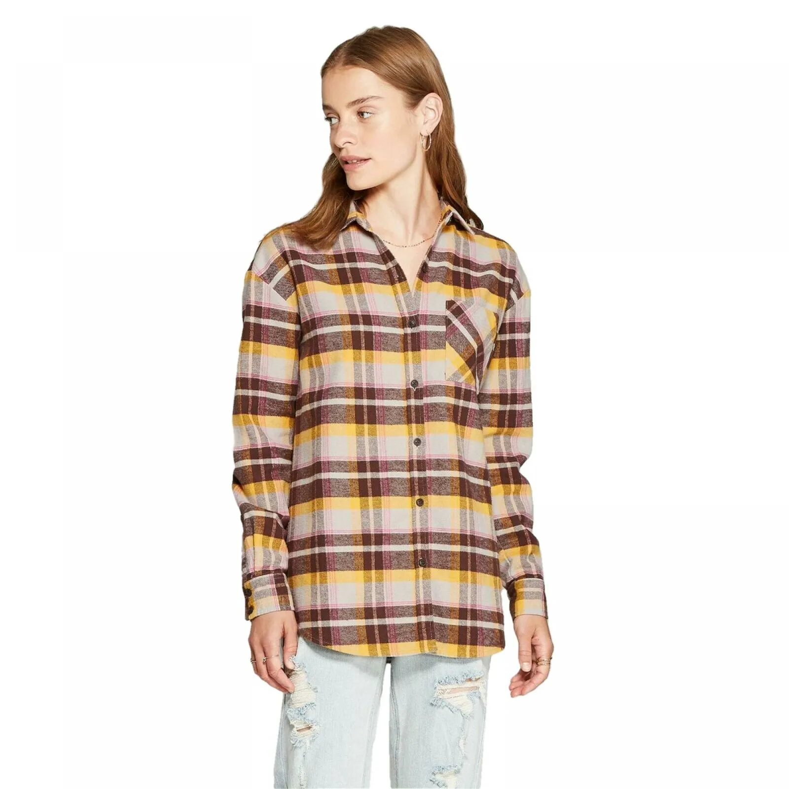 Wild Fable Women's Plaid Long Sleeve Button Down Heavyweight Flannel Shirt
