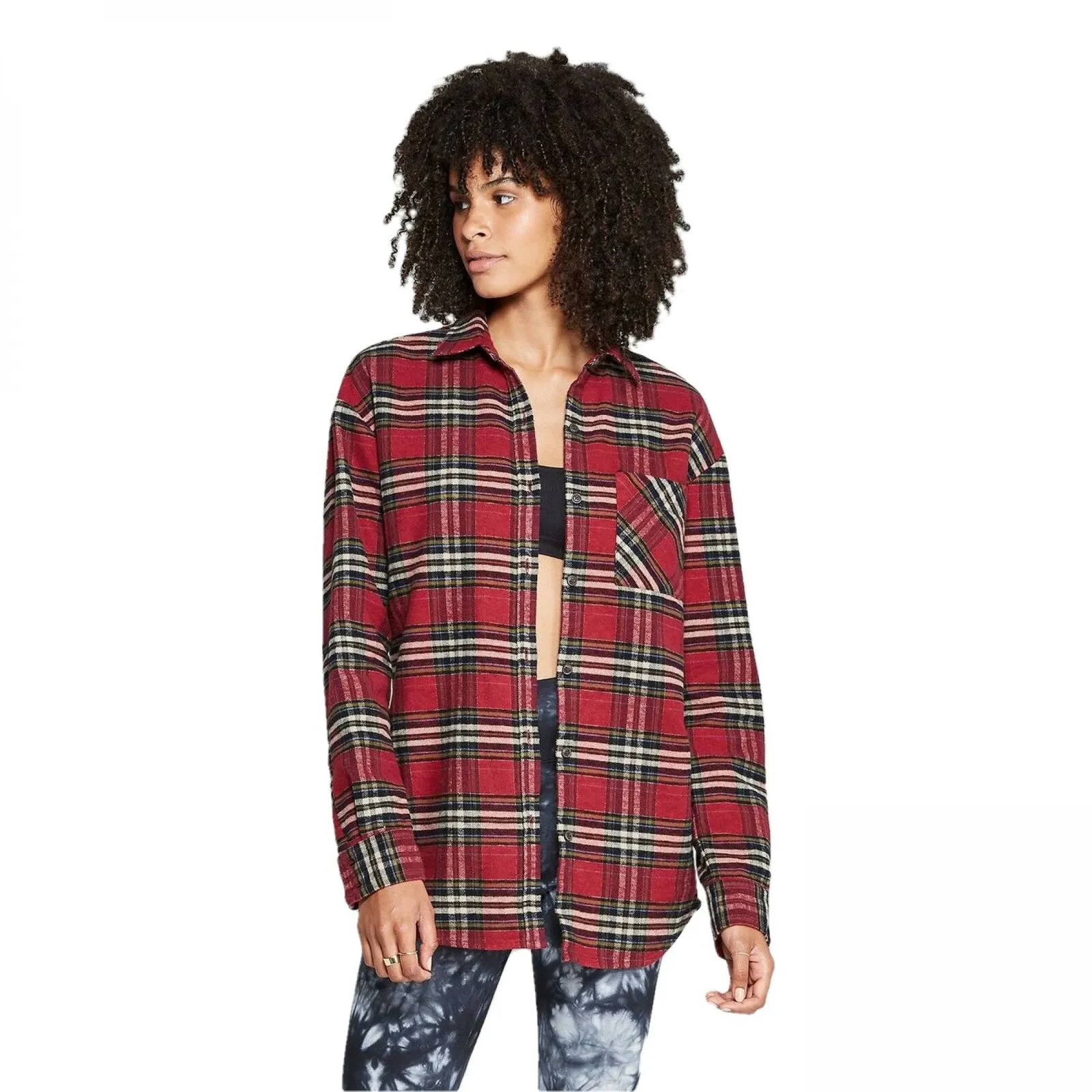 Wild Fable Women's Plaid Long Sleeve Button Down Heavyweight Flannel Shirt