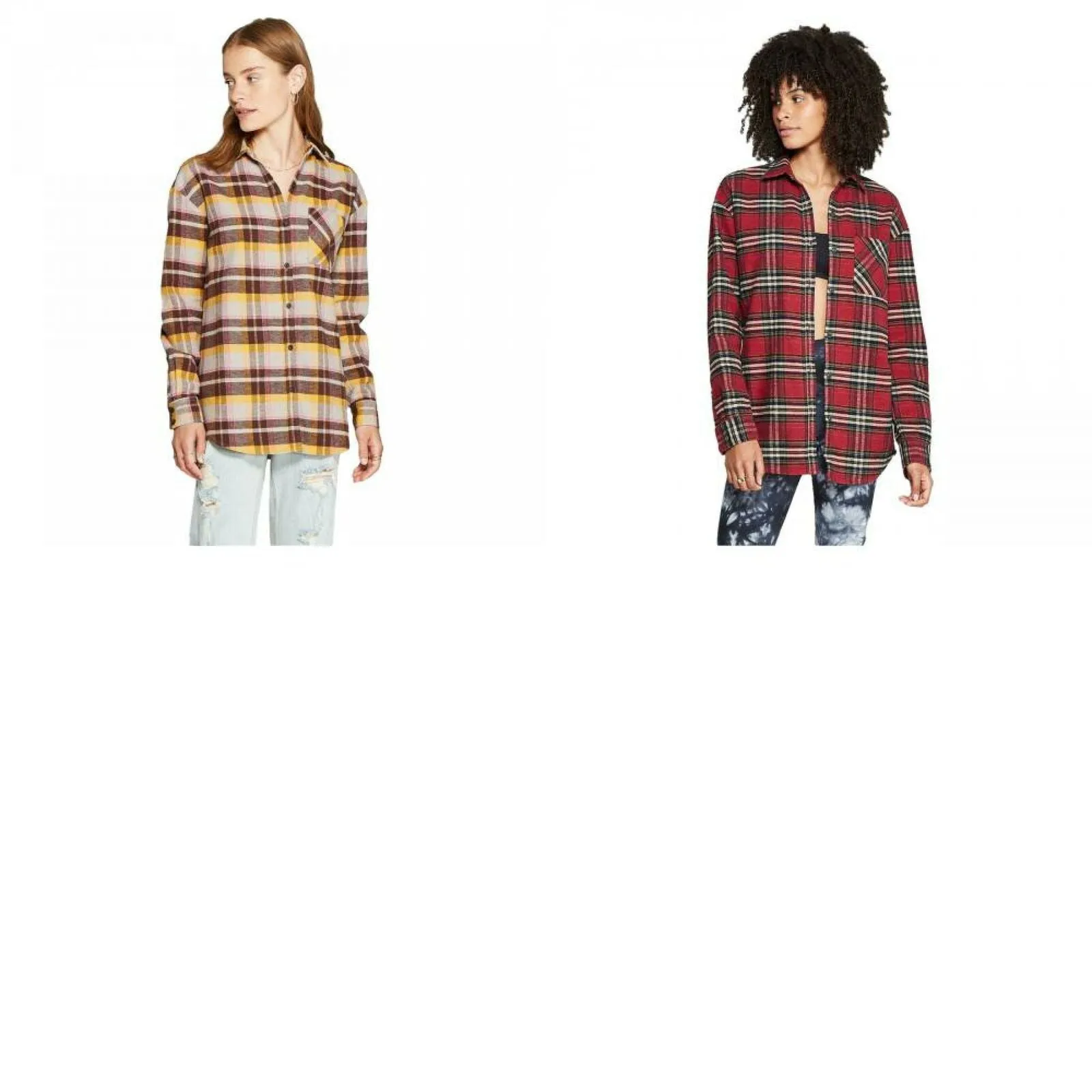 Wild Fable Women's Plaid Long Sleeve Button Down Heavyweight Flannel Shirt