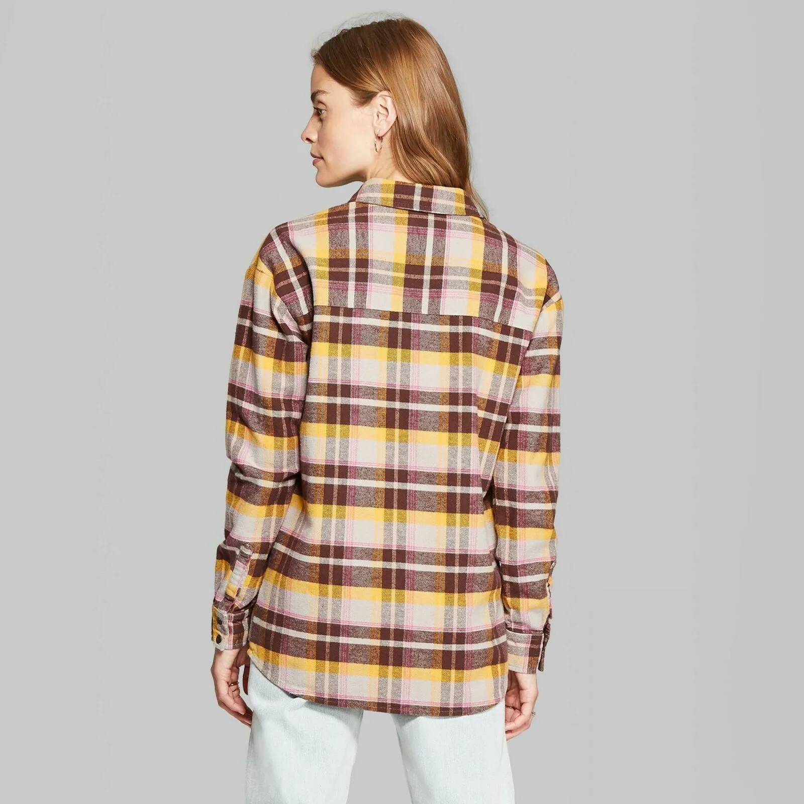 Wild Fable Women's Plaid Long Sleeve Button Down Heavyweight Flannel Shirt