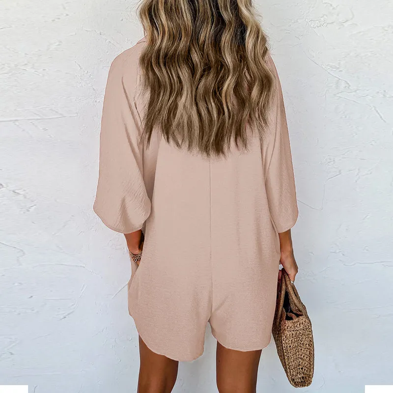 Women Casual Lapel Neck Jumpsuit