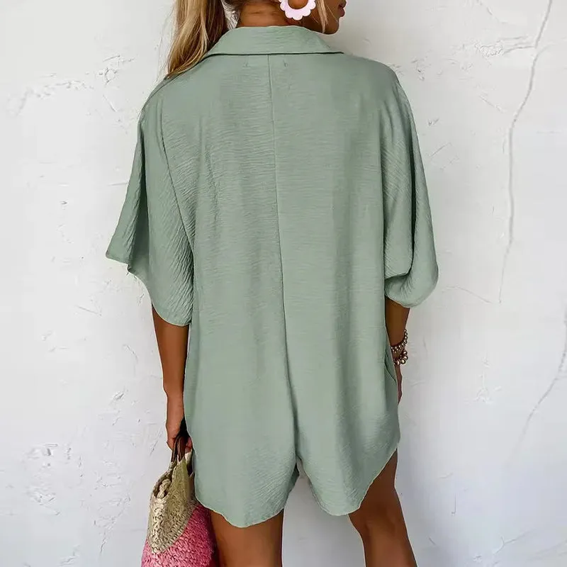 Women Casual Lapel Neck Jumpsuit