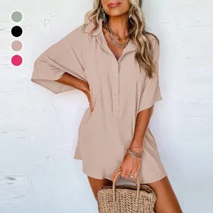 Women Casual Lapel Neck Jumpsuit